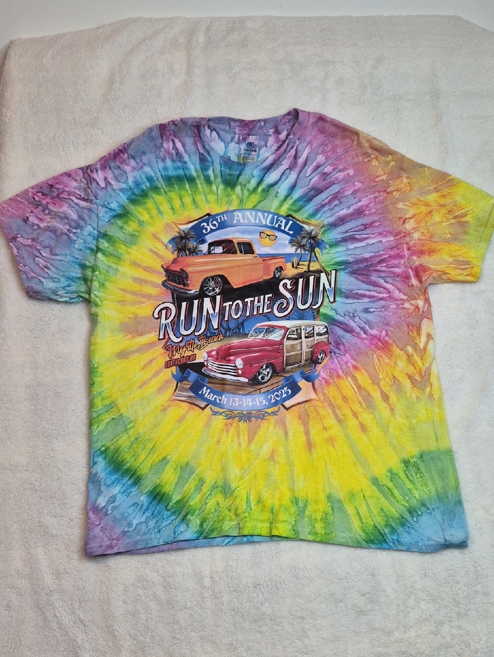 Colortone Run‎ to the Sun Tie-Dye Men's T-Shirt - Yellow Multicolor Size XL